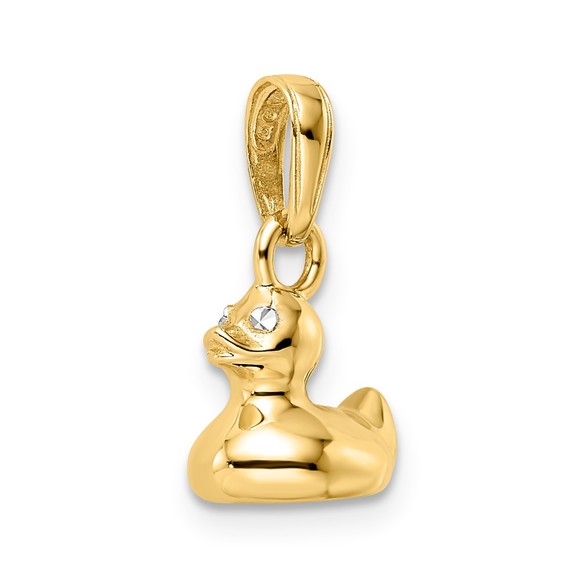 14k Yellow Gold Mini Animal Bird & White Rhodium 3D Duck Pendant - Picture 4 of 5